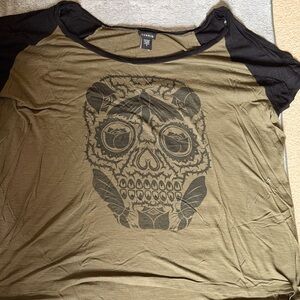 Torrid Olive and Black Skull Graphic Top